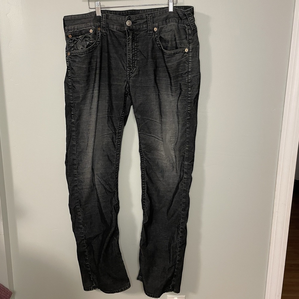 True Religion Ricky Corduroy‎ Straight Leg Pants Mens 36x31 Black Pocket Flaps
